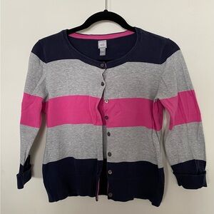 Striped Cardigan Sweater - Pink and Gray